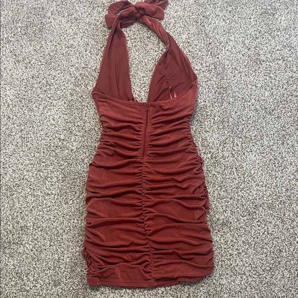 Windsor Rust Halter Ruched Mini Dress - Picture 4 of 4